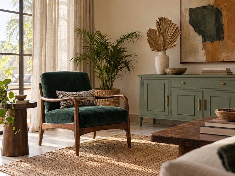 A reupholstered armchair in a living room